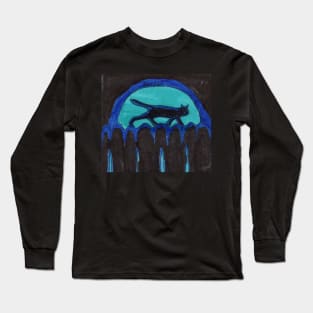 Cat Silhouette in the Blue Moon Long Sleeve T-Shirt